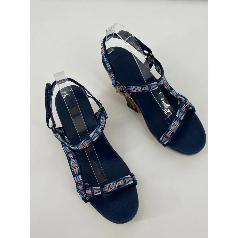 Teva Zirra Cork Wedge Sandals Women 10 Navy Blue Geometric‎ Strappy Boho